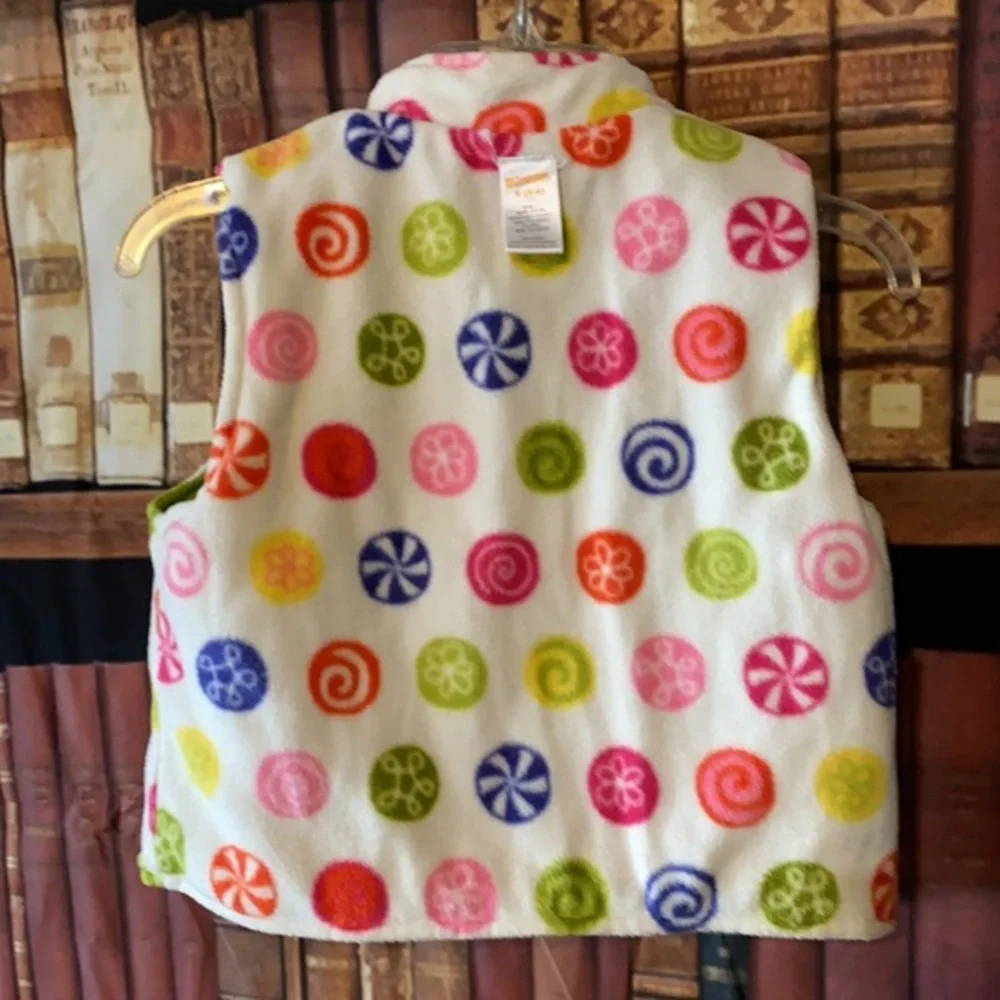 Gymboree Reversible Puffer Vest Lime Green Candy Print Girls 5
